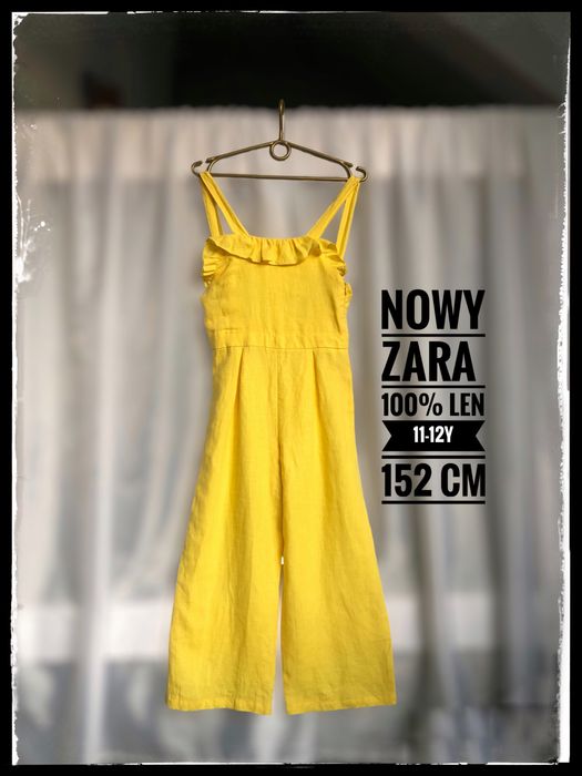 99. Nowy. Zara Kids. 11-12Y,152cm. Żółty kombinezon dziewczęcy.Lniany,
