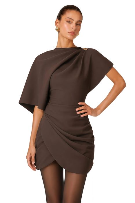 Sukienka miss rosier Francesca Brown Asymmetrical Gathered Mini Dress