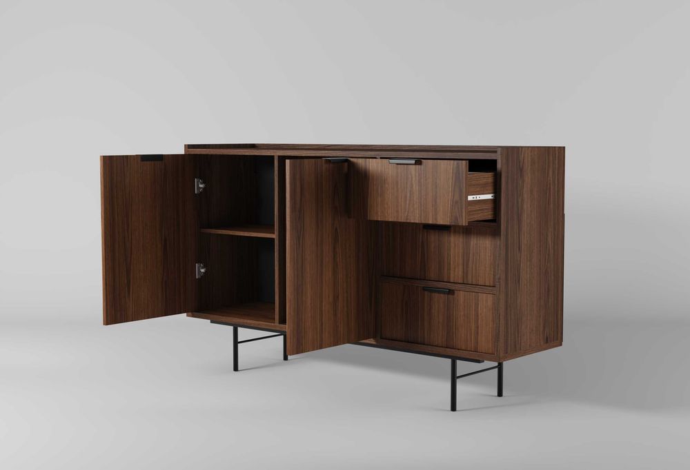 Komoda 150 cm 2 drzwi 3 szuflady Warmia Walnut loft Edison