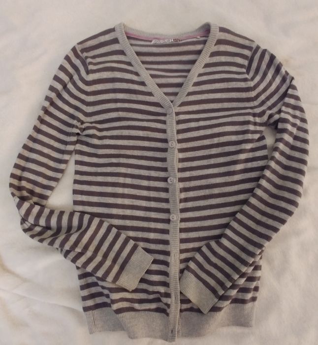 Sweter 146 Cool Club sweterek jak Nowy szary w paseczk rozpinany