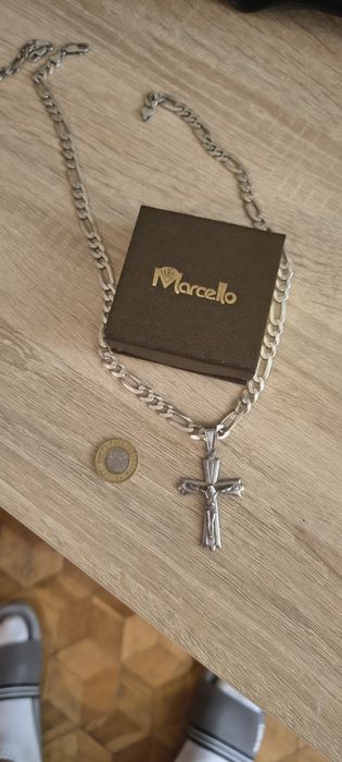 Łańcuszek Srebrny  Figaro 925 +krzyż i bransoletka