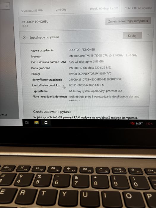 Laptop Lenovo intel coere i3-7100U CPU @ 2,4 GHz