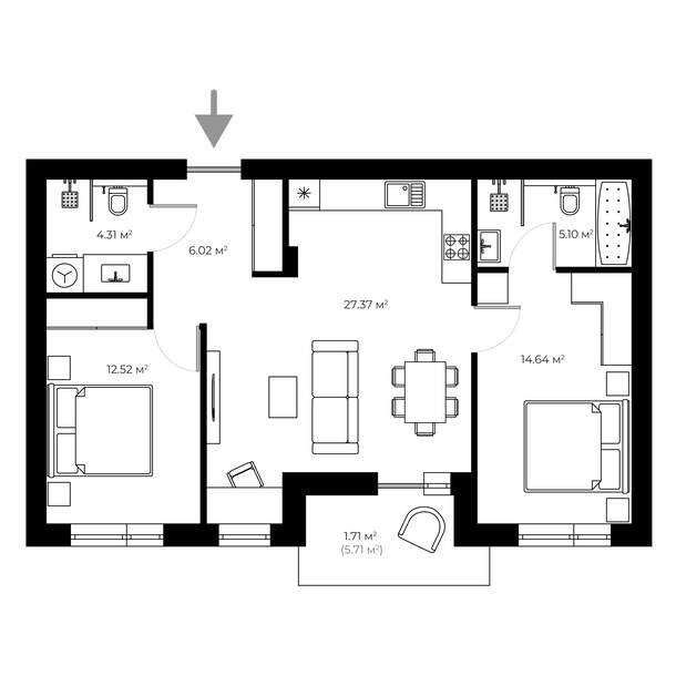 2-комнатная квартира по адресу Петефі Шандора пл. (площадь 71,7 м²) - Atlanta.ua - фото 4