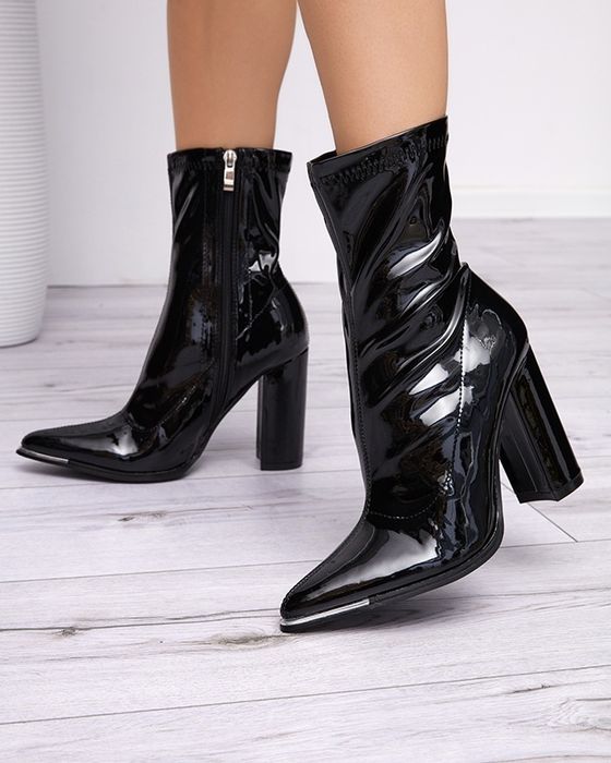 2 KOLORY 36 37 38 botki 39 40 na obcasie słupku nosek szpic lakierowan