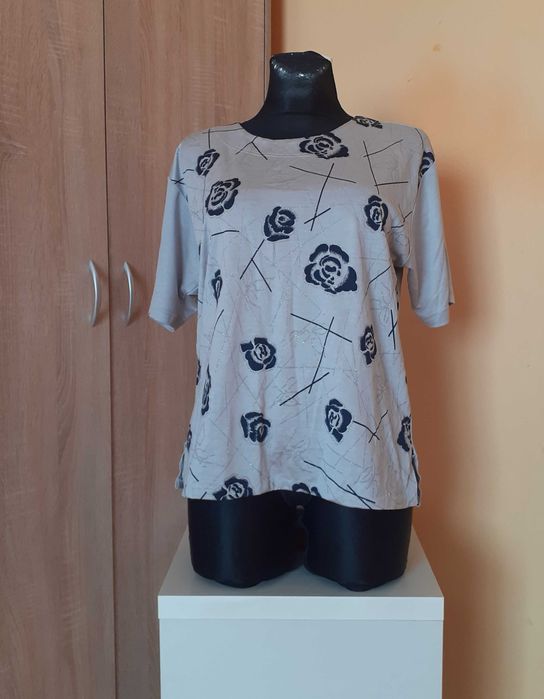 44 46 48 Nowa z wadą bluzka top szara srebrna kwiaty Y2K real vintage