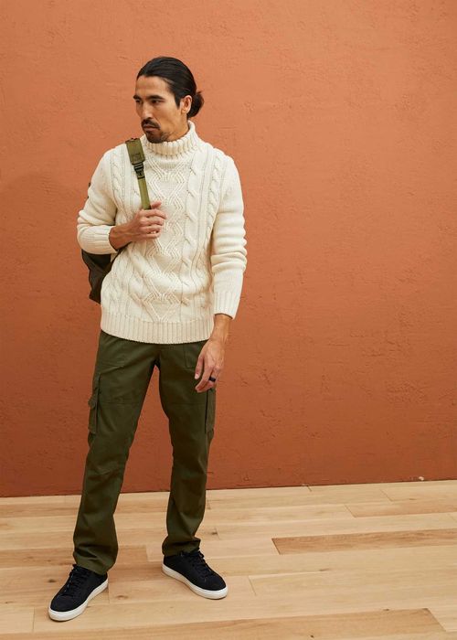 GOLF ciepły sweter męski r.S kolor wełny/krem BDB+ wzór w warkocze