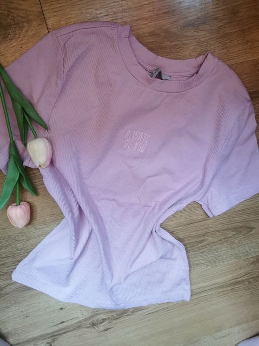 Liliowa prążkowana bluzka clockhouse top s-m