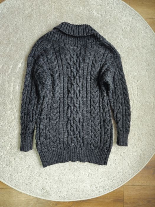 WoolOvers kardigan sweter 100% wełna pure wool warkocze guziki szary S