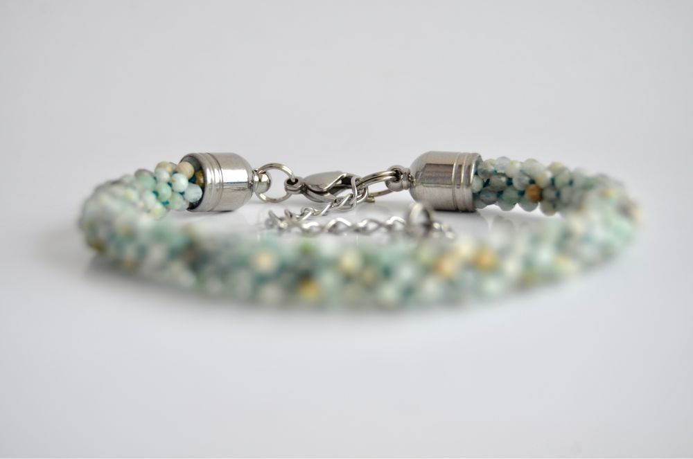 Rękodzieło bransoletka na szydełku z kamienia Amazonit