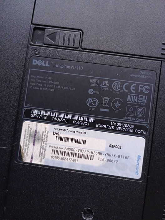 Laptop Dell Inspiron N7110 17.3"/Pentium b950 2,10ghz/ddr3 8gb/500gb