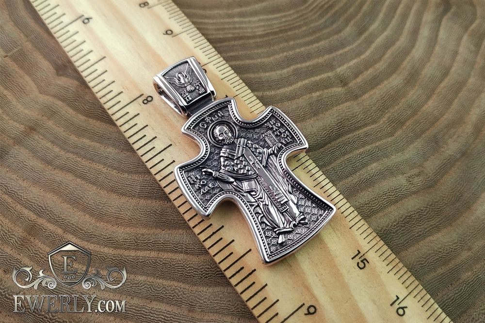Серебряный нательный крестик с Николаем Чудотворцем. Срібний хрест