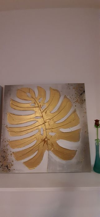 2 obrazy , zloty liść monstery