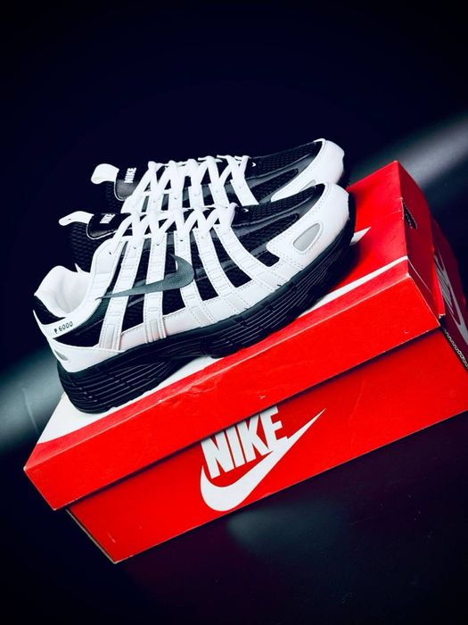 Черно белые мужские кросовки Летние красовки Найки лето Nike P 6000 натуральная кожа Продуваемая сетка Кросовки Nike P-6000