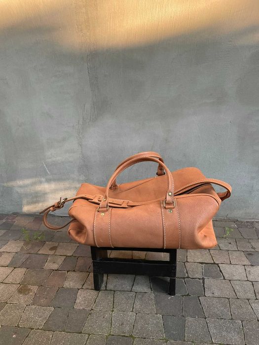 Solidna skórzana torba podróżna weekendowa / vintage duffel bag – koniakowa skóra