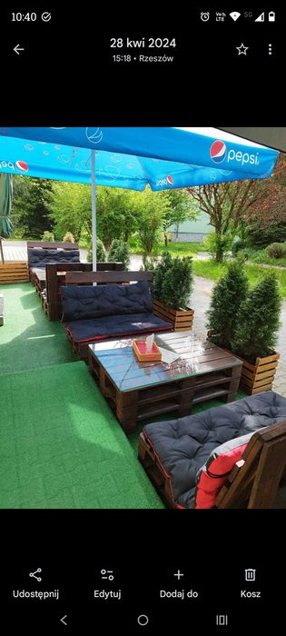 2 zestawy mebli ogrodowych z palet + poduszki