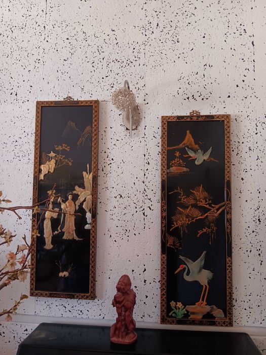 Conjunto de 2 quadros chiness, com madrepérola impecáveis