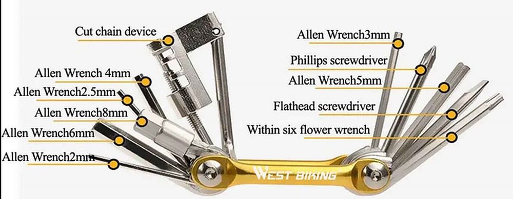 WESTBIKING Multitool Zestaw Narzędzi do Rowerów 187g GOLD