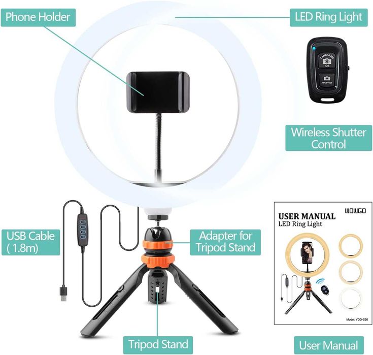 Ring Light Aro Led 10" tripé giratório - 3 cores 11 brilho