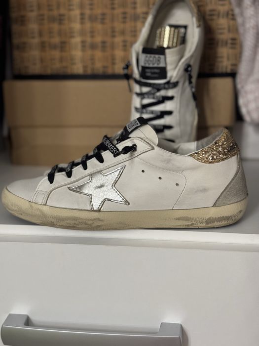 Golden Goose white leather Super-белые кеды Голден Гус
