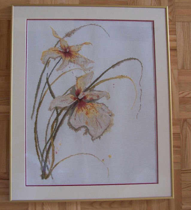 Obraz haft krzyżykowy kwiaty kalie orchidea