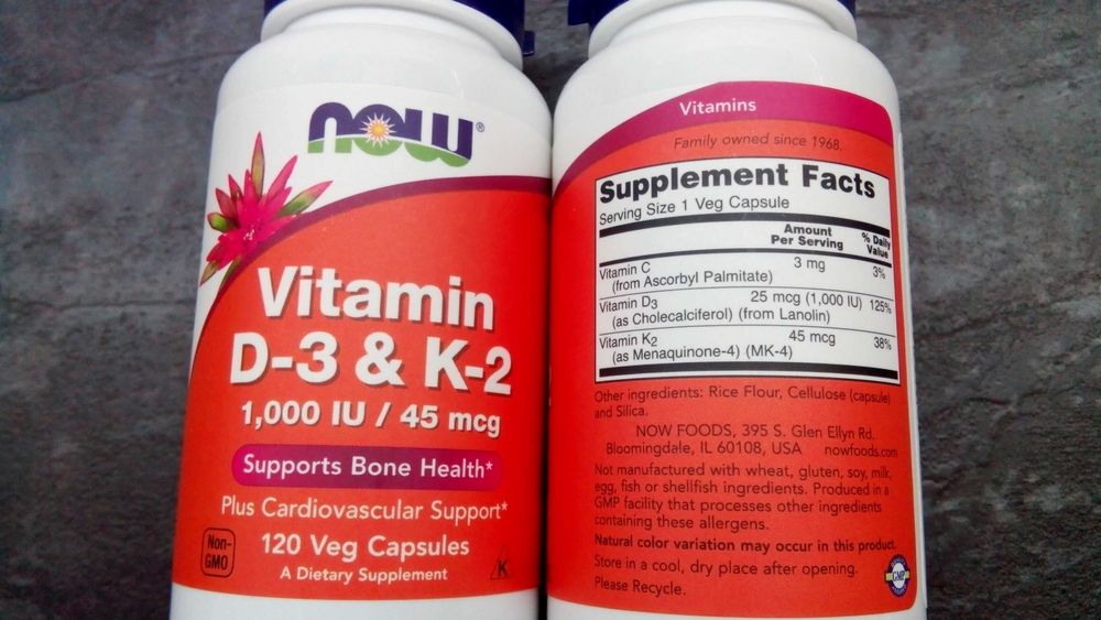 Now Foods, Vitamin D3+K2 (120 капс.), витамин D3 K2, вітамін D3 K2