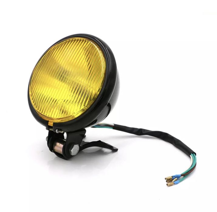 Farol frontal preto/cromado alumínio apoio inferior amarelo transparen