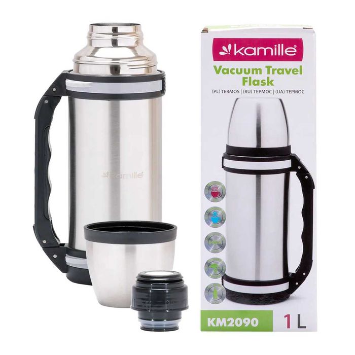 Термос Kamille з ручкою та ремінцем, 1 л (KM-2090)