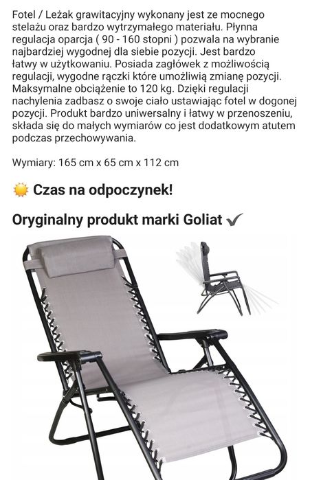 Leżak ogrodowy z regulacją oparcia i podnóżka