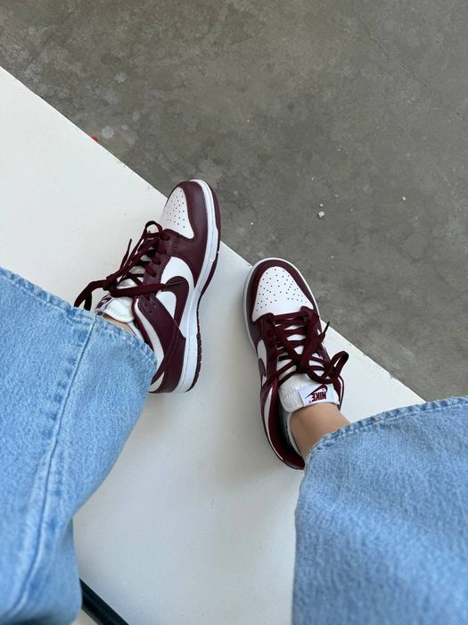 Nike SB Dunk Low Bordo жіночі кросівки найк сб данк бордові шкіряні