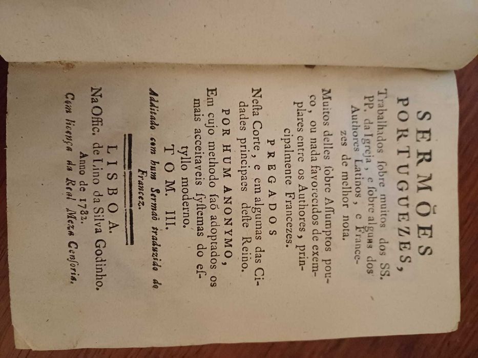 LIvro Antigo- Sermões Portuguezes-1782