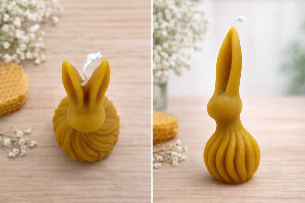 Świeca z wosku pszczelego handmade – królik / jajko / dekoracyjna