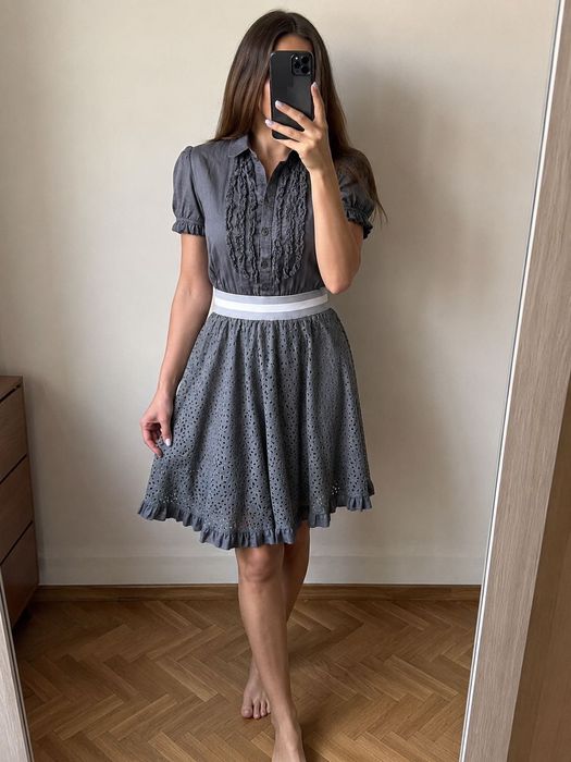 McQ Alexander McQueen IT42/M szara bawełniana luksusowa sukienka z falbanami grey ruffled dress
