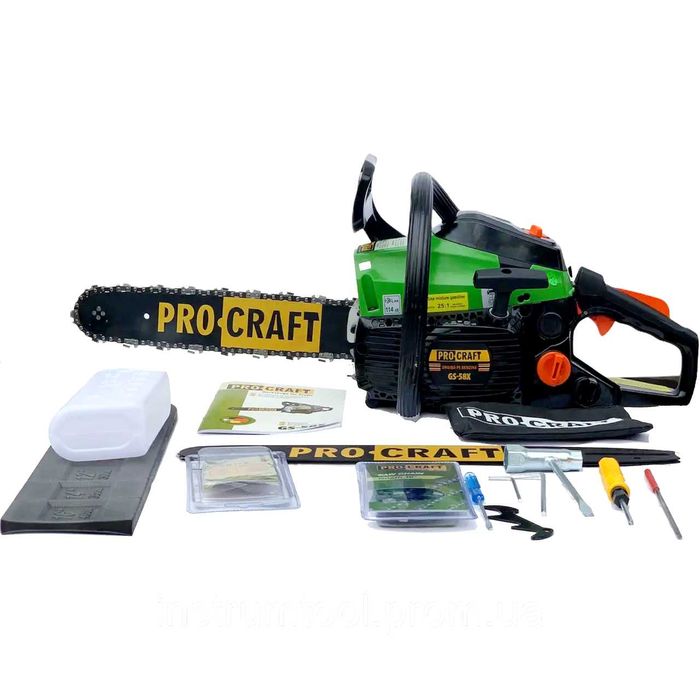 Бензопила Procraft GS-58X Высокооборотистая, 2 шины+2 цепи Топ продаж!