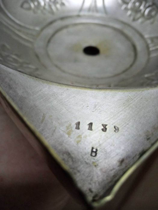 Посеребренный  подсвечник, высота 36 см.  Старина.