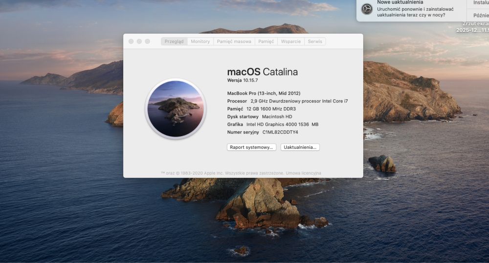 Macbook pro a1278 i7 , 12 GB Ram , 512 SSD sprawny