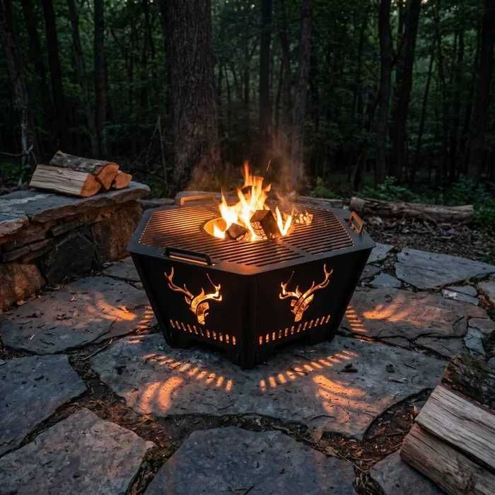 Palenisko ogrodowe 75 cm + ruszt (grill 2w1) składane, stal 3 mm, Jeleń