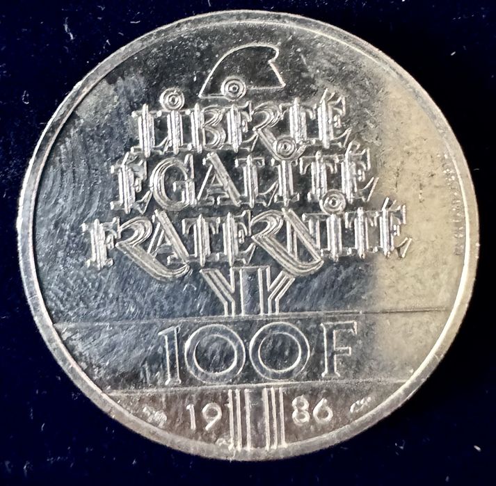 moeda de colecção 100 francos em prata 1986