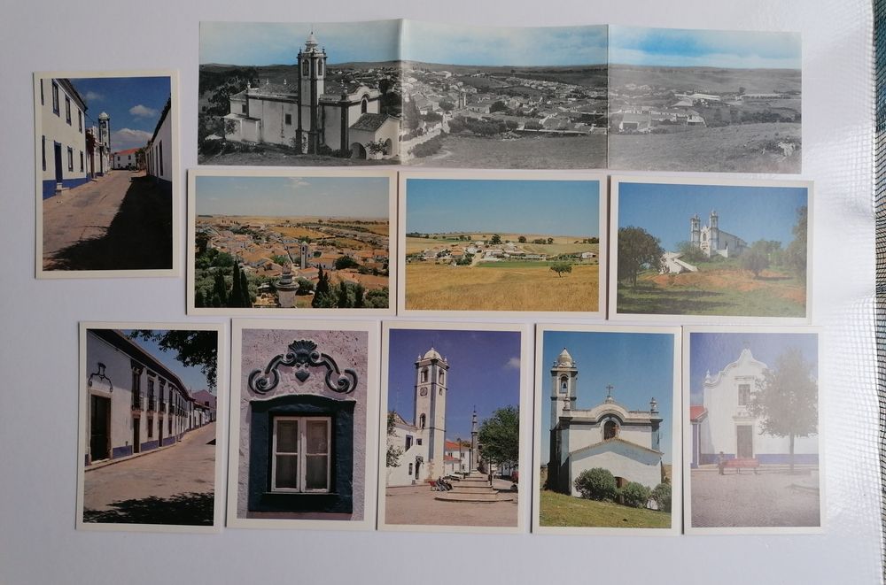 9 old postcards (10.5x15 cm) and 1 panoramic postcard from the village of Messejana