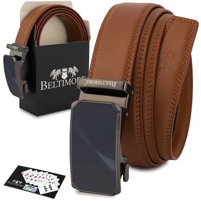 Pasek męski skórzany do spodni jeans casual automat gładka skóra brąz