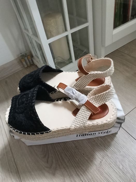 Sandały espadryle beżowo- czarne r. 37