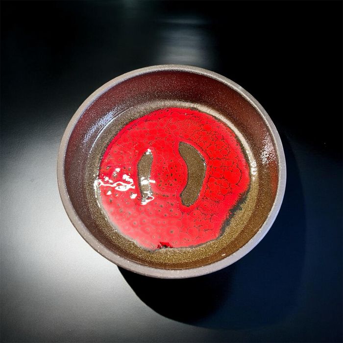 Misa ceramiczna Løvemose Denmark czerwona lawa vintage