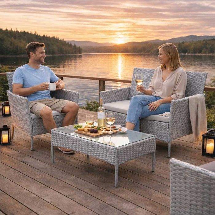 Meble Ogrodowe Technorattan – Zestaw Sofa + 2 Fotele + Stolik