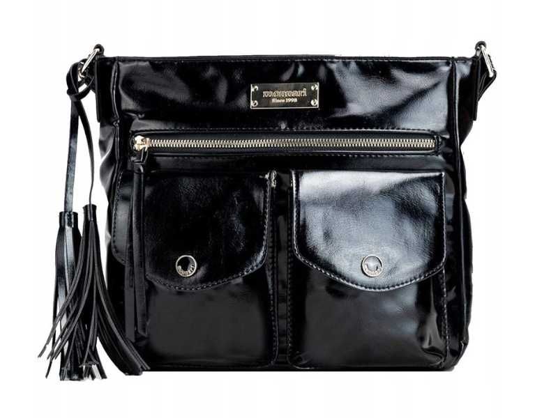 Monnari torebka damska listonoszka z frędzlami czarna skóra eko