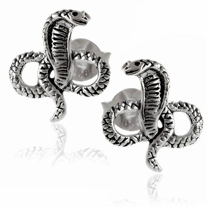 Oksydowane Srebrne Kolczyki Węże Snake Kobra Srebro 925 K3096