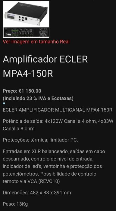 Ecler amplificador MPA4-150R de 4x150w