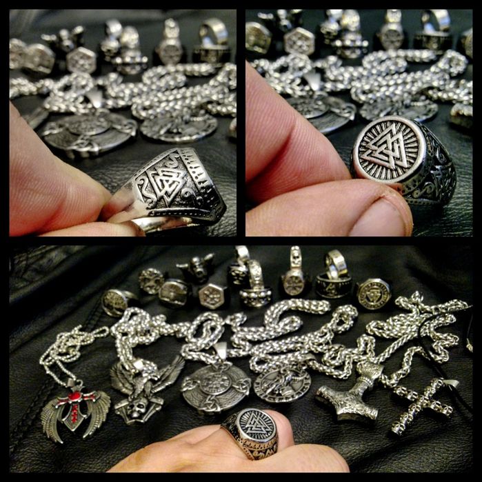 Valknut węzeł wojowników serce Hrungnira sygnet pierścień wikinga runy