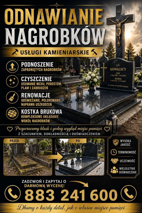Nagrobki podnoszenie renowacje poziomowanie pomników renowacja