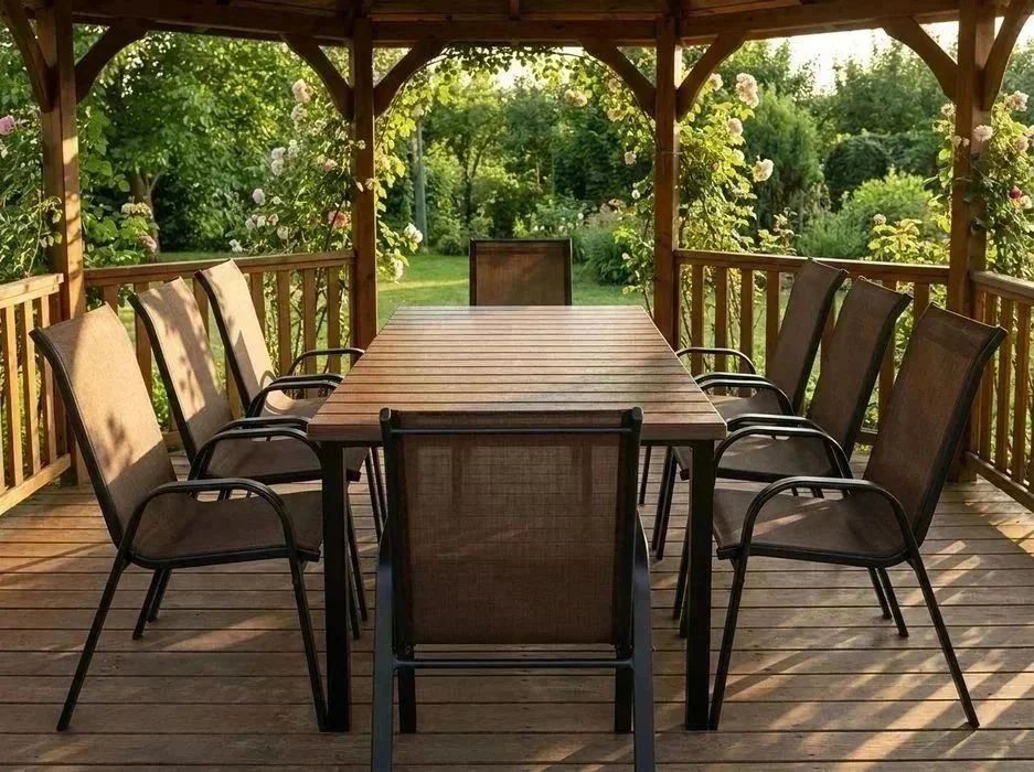 NOWY Stół 180x90 cm Brązowy z 8 Krzesłami Duży Zestaw Ogrodowy Jadalniany Meble do Ogrodu Na Taras Ogrodowe Stół i Krzesła Komplet Mebli OKAZJA FV