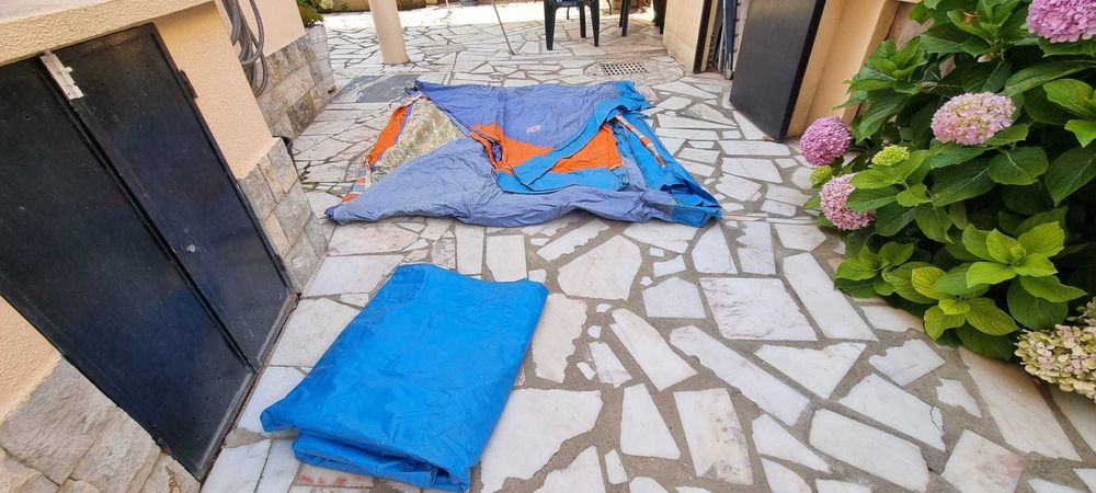Tenda de Campismo Familiar - Antiga - 2 Quartos + Cozinha + Avançado - com acessórios