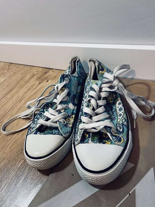 Linshi 38 trampki turkusowe we wzorki wiązane tenisówki